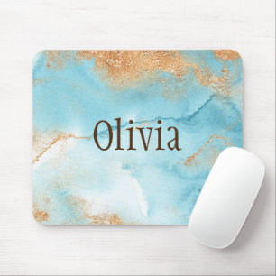 Tapis De Souris Or Turquoise Aquarelle Nom Abstrait Moderne