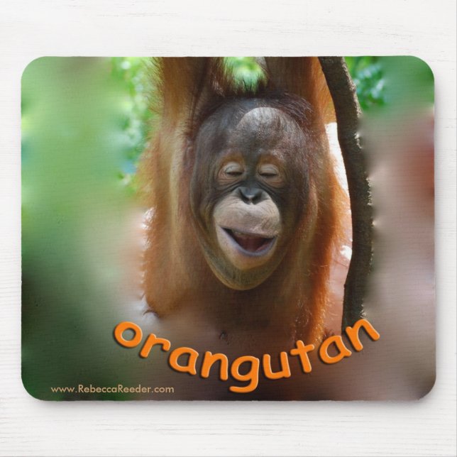 Tapis De Souris Orang-outan de sourire heureux (Devant)