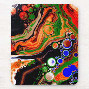 Tapis De Souris Orange, Bleu, Vert, Black Digital Fluid Art