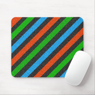 Tapis De Souris Orange, Bleu, Vert, Parties scintillant noire rayé