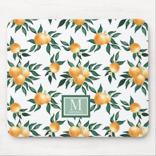 Tapis De Souris Orange Citron Aquarelle Monogramme Nom