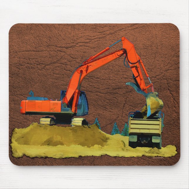 Tapis De Souris Orange Excavateur et Camion-Camion jaune (Devant)