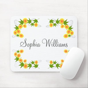 Tapis De Souris Orange fleurs japonaises blanches