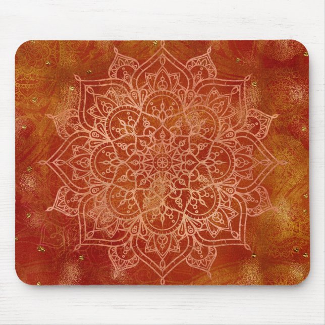 Tapis De Souris Orange Mandala & Gold Glam Modern Chic (Devant)