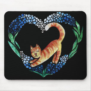 Tapis De Souris Orange Tabby Chat Coeur Art Cute texas bluebonnet