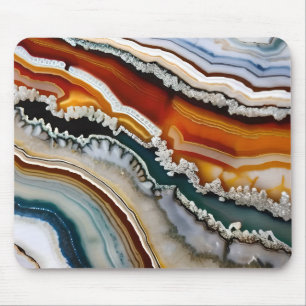 Tapis De Souris Orange Terracotta Blanc Black Blue Agate Géode
