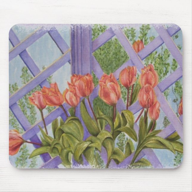 TAPIS DE SOURIS ORANGE TULIPS AVEC PURPLE LATTICE MOUSEPAD (Devant)