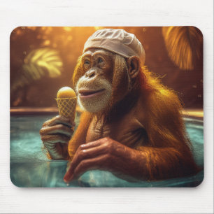 Tapis De Souris Orangutan À La Piscine Avec Crème Glaciaire Cône M