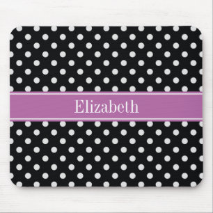 Tapis De Souris Orchidée noire blanche Pois violette Nom Monogramm
