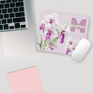 Tapis De Souris Orchidées blanches délicates Monogram Mousepad