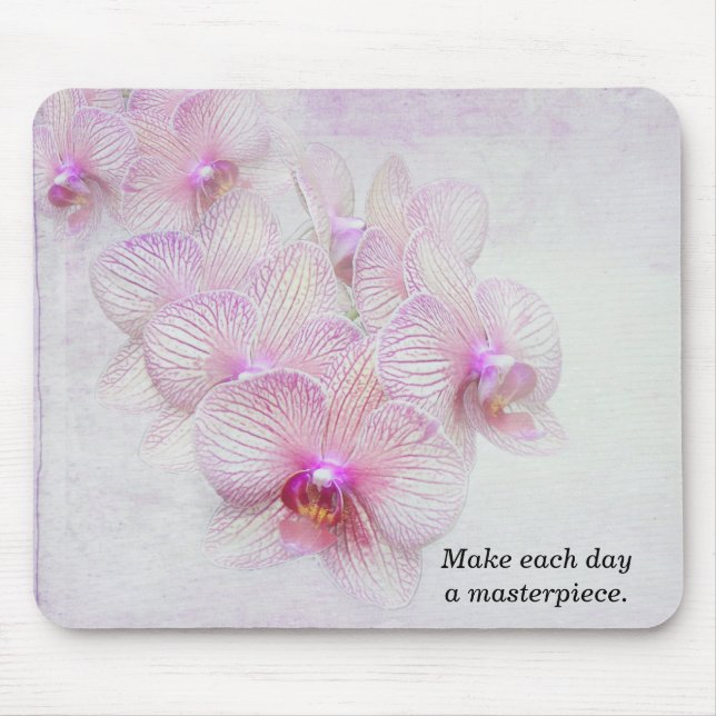 Tapis De Souris orchidées roses avec une citation inspirante (Devant)