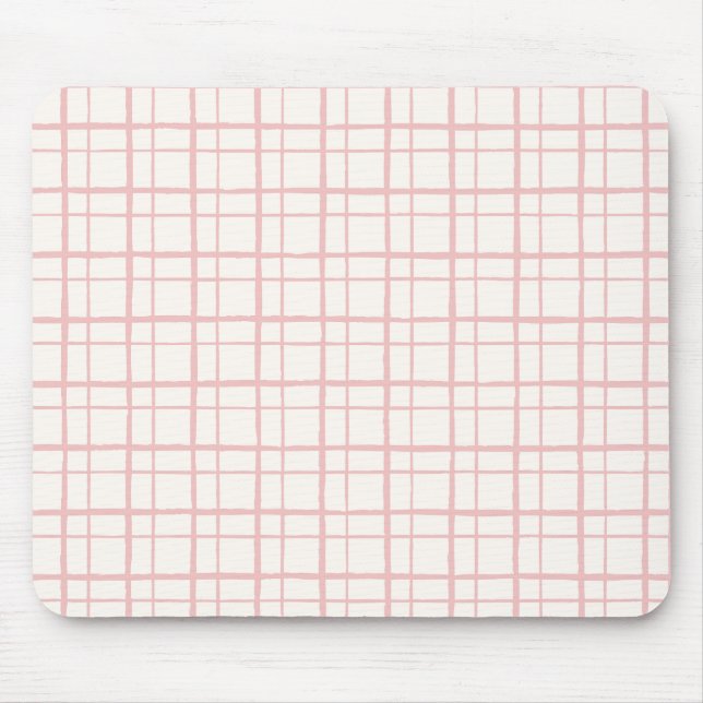 Tapis De Souris Organic Wobbly Check Grid Pattern Ballet Pink (Devant)