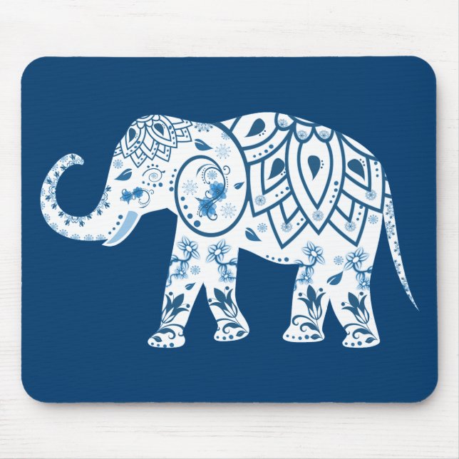 Tapis De Souris Ornate Patterned Blue Elephant (Devant)