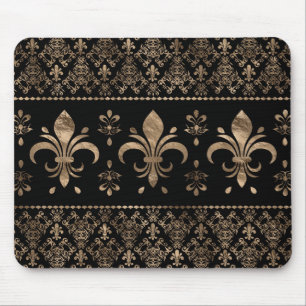 Tapis De Souris Ornement de luxe en noir et or Fleur de lis