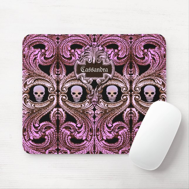 Tapis De Souris Ornement rose Goth avec crâne personnalisé (Avec souris)