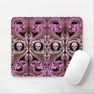 Tapis De Souris Ornement Rose Gothique avec Crâne
