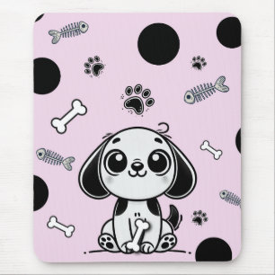 Tapis De Souris Os de poisson rose et noir Chien Chien Chien Chien