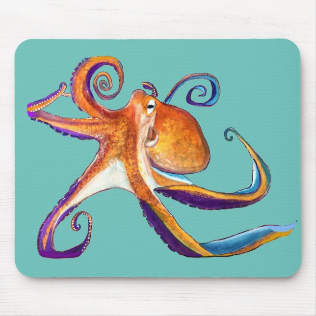 Tapis De Souris Otopus vie marine aquarelle art (Devant)