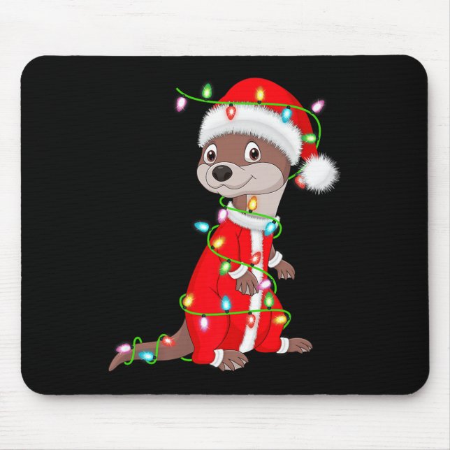 Tapis De Souris Otter Christmas Lights Santa Costume Cute Animal X (Devant)