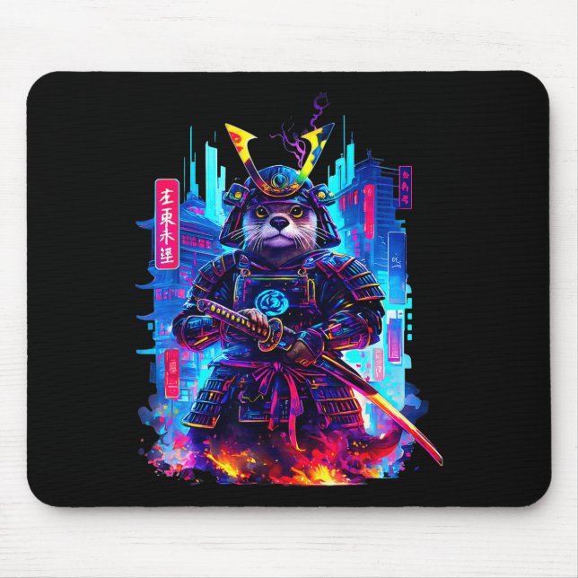 Tapis De Souris Otter Katana Cyberpunk Neon Samurai Japanese Art  (Devant)