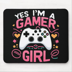 Tapis De Souris Oui je suis une fille Gamer : manette rose et blan