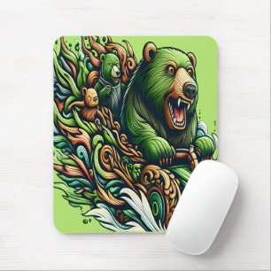 Tapis De Souris Ours Animés à bord d'une voiture verte
