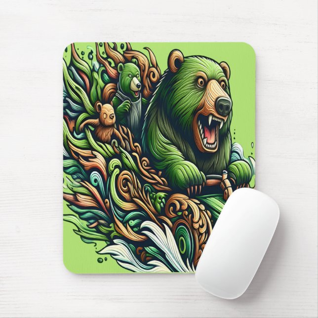 Tapis De Souris Ours Animés à bord d'une voiture verte (Avec souris)
