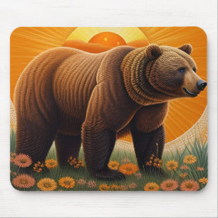 Tapis De Souris Ours brun majestueux debout dans un champ