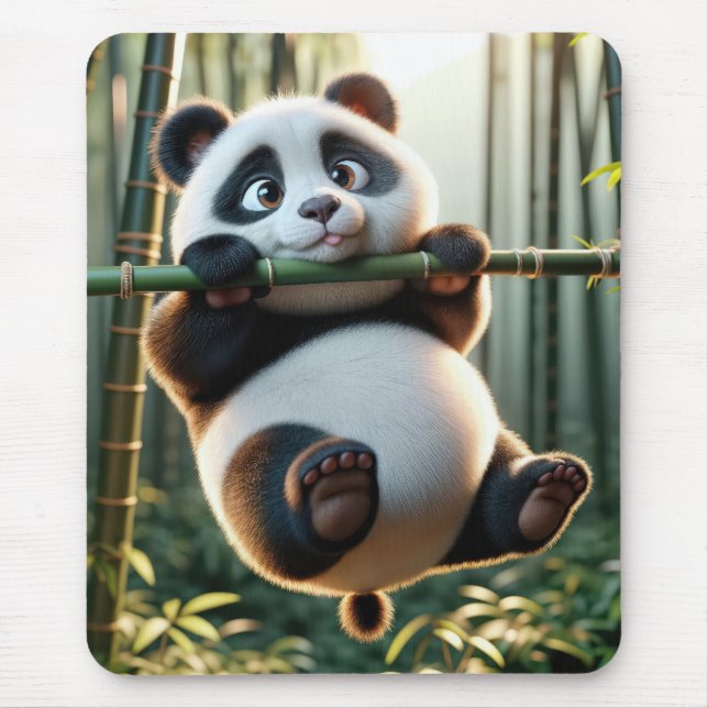 Tapis De Souris Ours de panda accroché à une branche de bambou (Devant)