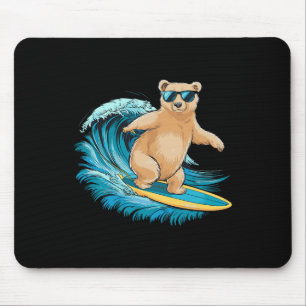 Tapis De Souris Ours Grizzly Surfeur Plage Été Planche de Surf Sur