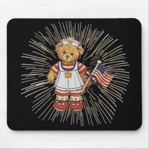 Tapis De Souris Ours infirmière vintage avec feux d'artifice blanc