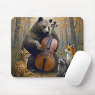 Tapis De Souris Ours jouant du violoncelle dans les bois d'automne