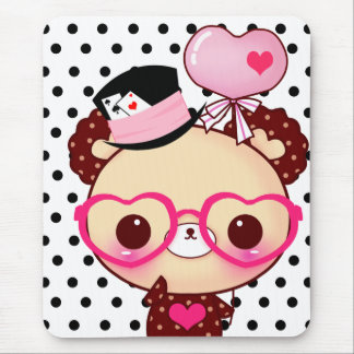 Tapis De Souris Ours mignon de chocolat avec les verres roses