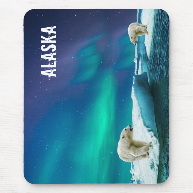 Tapis De Souris Ours polaire avec aurores boréales Alaska Souris (Devant)
