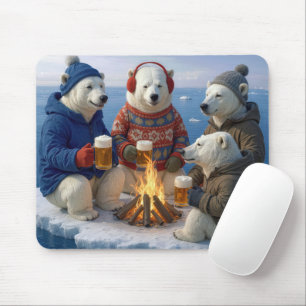 Tapis De Souris Ours polaire buvant autour d'un feu de camp 