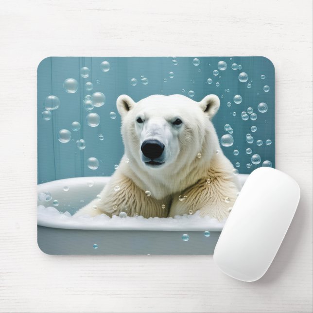 Tapis De Souris Ours Polaire Dans La Baignoire À Bulles (Avec souris)
