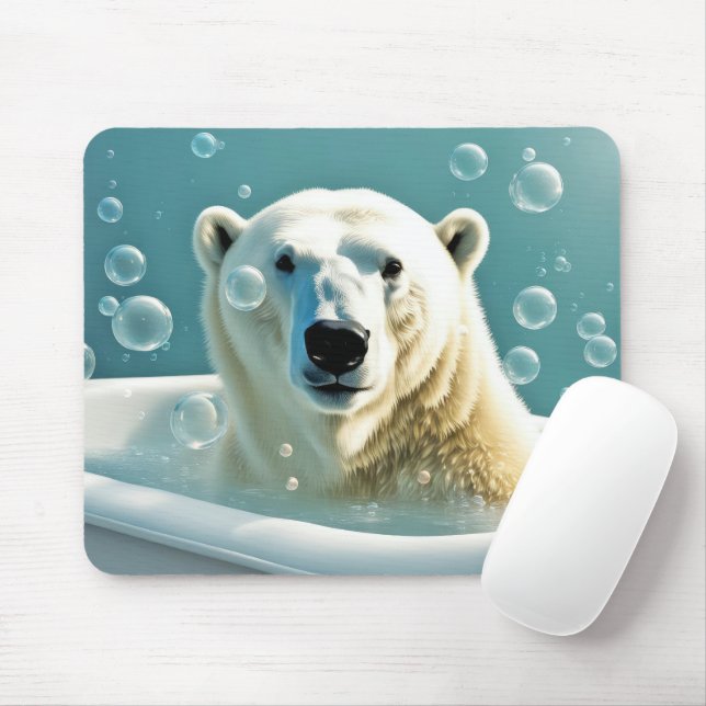 Tapis De Souris Ours Polaire Dans La Baignoire À Bulles (Avec souris)
