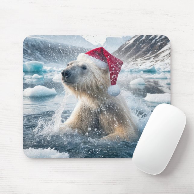 Tapis De Souris Ours polaire de Noël dans l'eau (Avec souris)