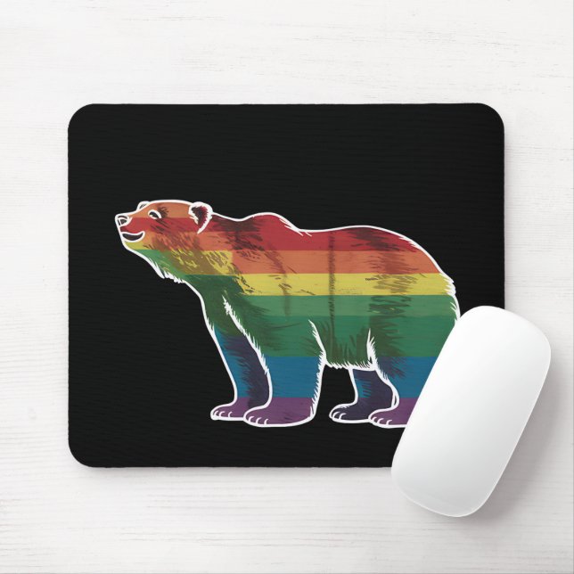 Tapis De Souris Ours polaire rétro arc-en-ciel Lesbienne Gay pride (Avec souris)