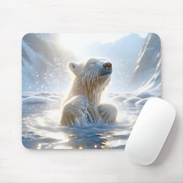 Tapis De Souris Ours Polaire S'Éclaboussant Dans L'Eau Arctique (Avec souris)