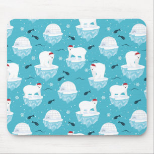 Tapis De Souris Ours polaires mignons à Santa Hats Motif de Noël