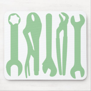 Tapis De Souris Outils - Vert clair sur blanc