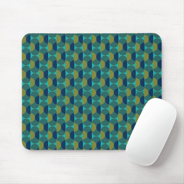 Tapis De Souris Ovales et demi-cercles rétro turquoise (Avec souris)