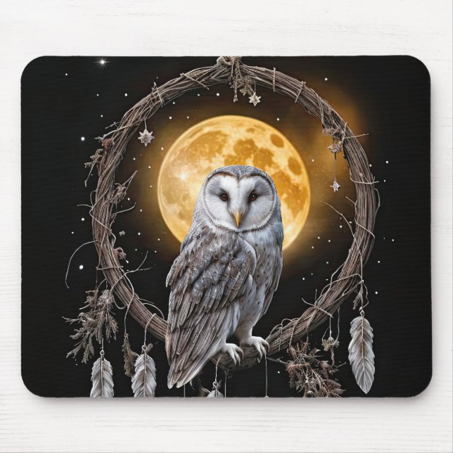 Tapis De Souris Owl Boho Dreamcatcher with Moon Mystical (Devant)