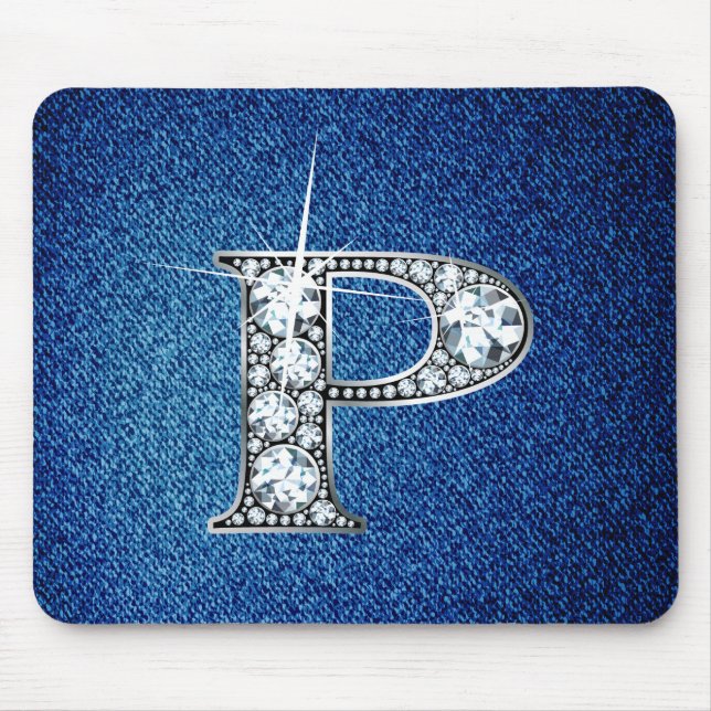 Tapis De Souris P Faux-"Diamond Bling" sur Denim Mousepad (Devant)