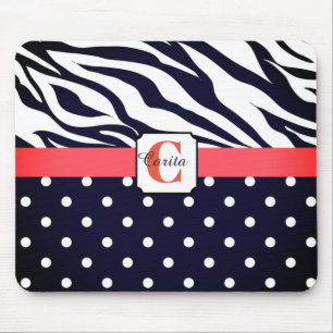 Tapis De Souris Pad à souris monogramme Zebra Polka