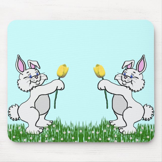 Tapis De Souris Pad Souris - Deux lapins & Tulipes (Devant)