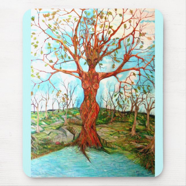 Tapis De Souris Pagan Dryad Tree Goddha Wiccan Nature Art (Devant)
