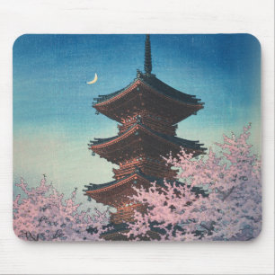 Tapis De Souris Pagode de printemps japonaise vintage en gravure s