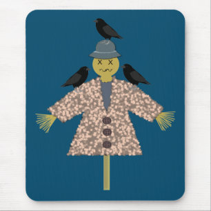 Tapis De Souris Paille d'Halloween Scarecrow et Ravens